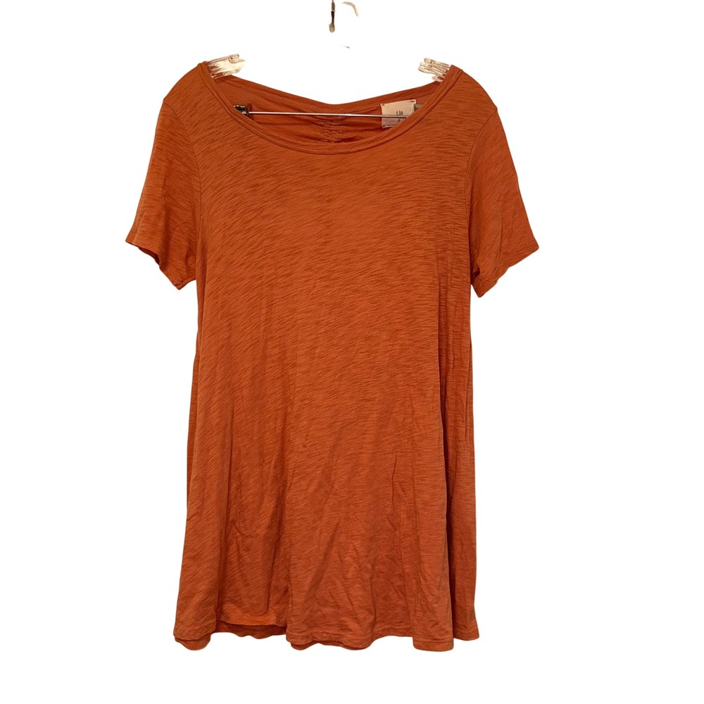 t.la Short Sleeve Open Back Top Womens S Orange Slub Jersey Cotton